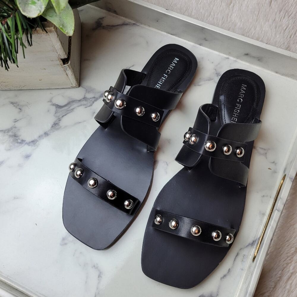 🚨NEW MARC FISHER Burlina Black Studded Slide Sandal Size 8 - Picture 3 of 10